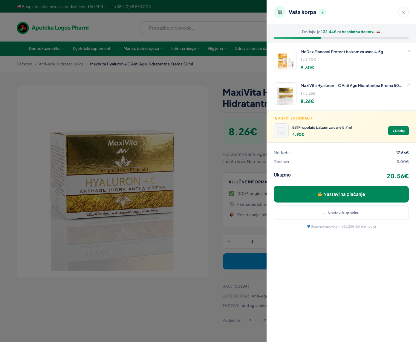 LogosPharm product with upsell sidebar — related products and cross-sell recommendations