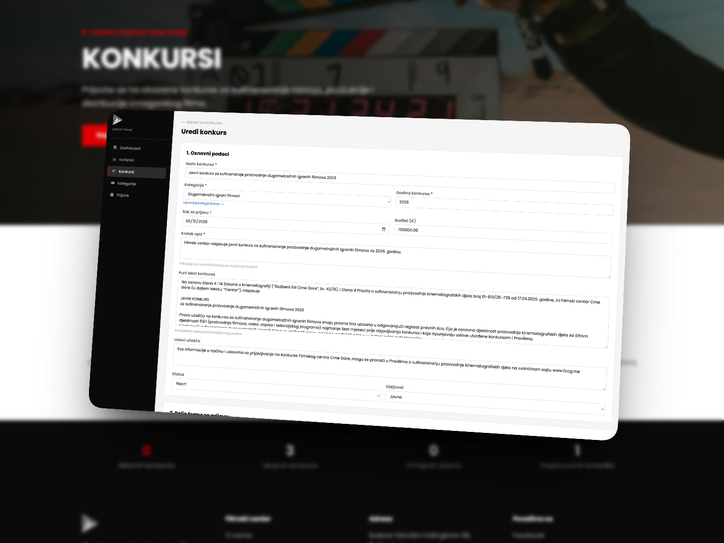 FCCG Grants Portal — Film Centre of Montenegro grant submission platform