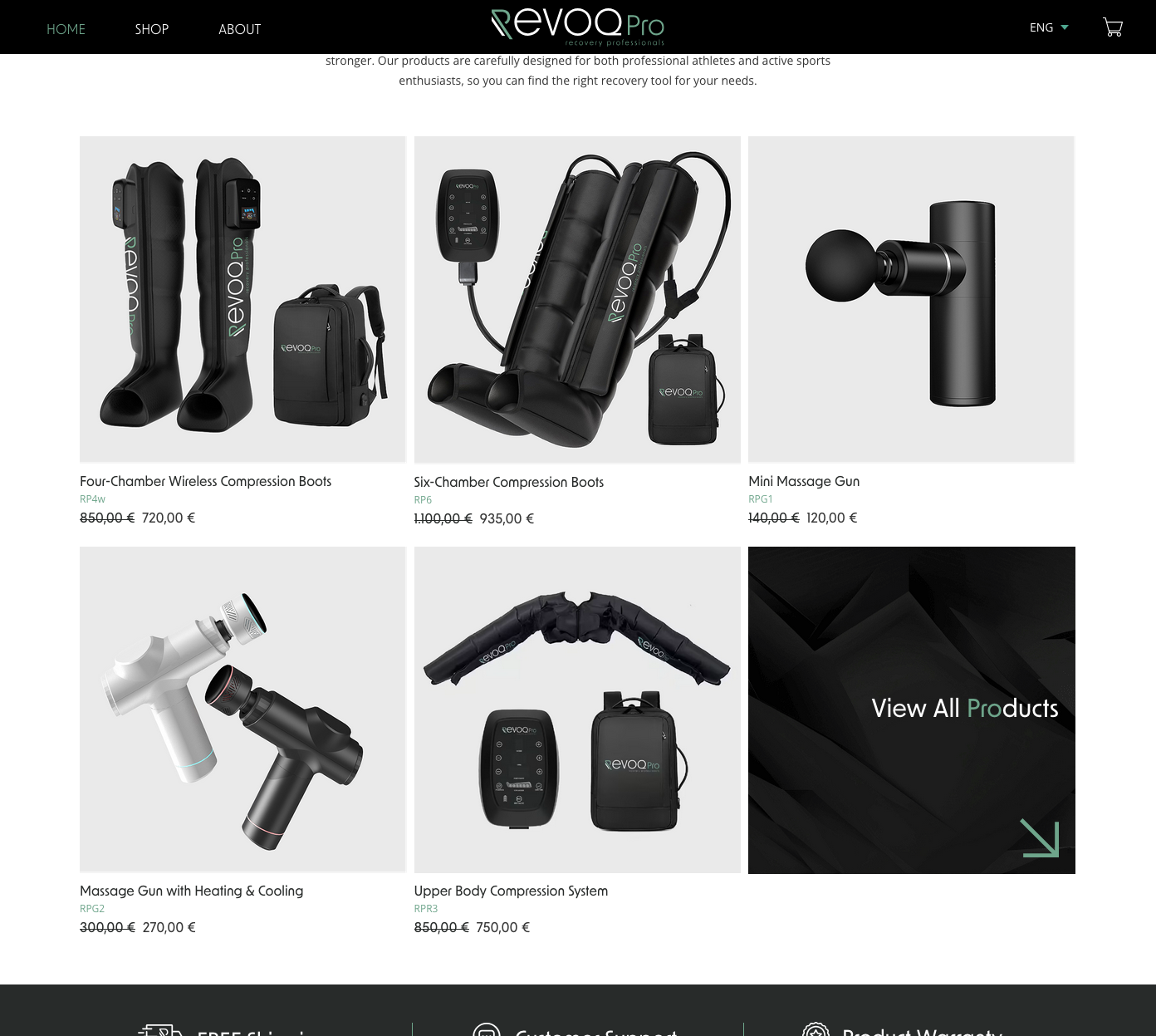 RevoqPro compression boots category page — product listing with technical specifications